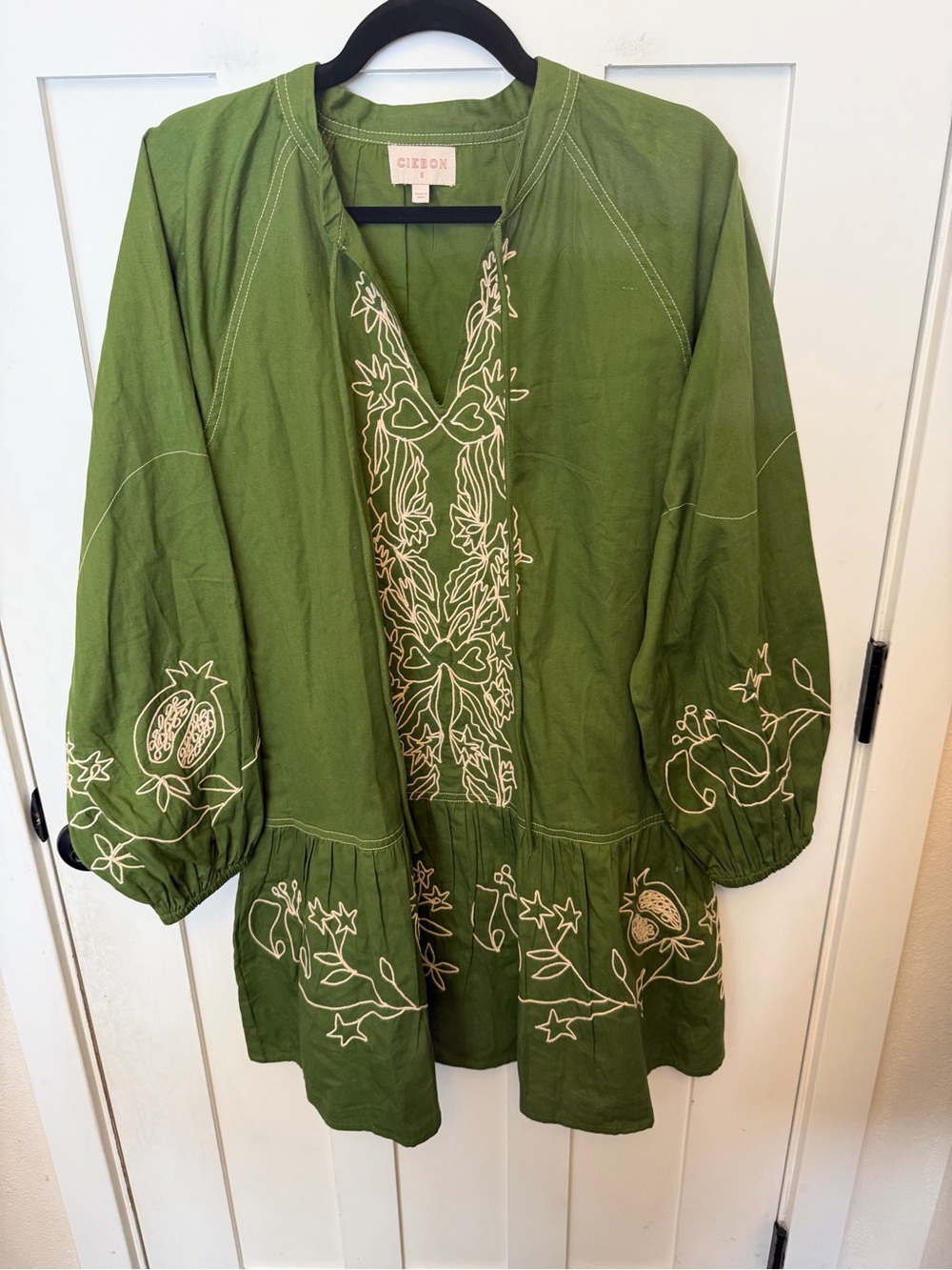 Ciebon Rosetta Embroidered Cotton Mini Dress Size Small Color Green Boho - Picture 5 of 11